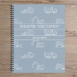 Construction Vehicles Truck School Boys Name Blue Notizbuch