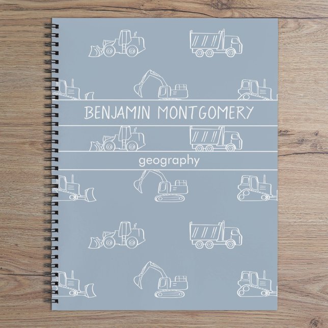 Construction Vehicles Truck School Boys Name Blue Notizbuch (Von Creator hochgeladen)