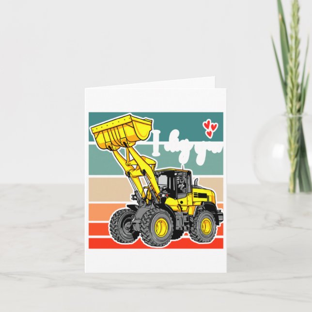 Construction Vehicles Valentines Hearts Excavator  Karte (Vorderseite)
