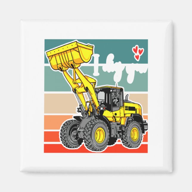 Construction Vehicles Valentines Hearts Excavator  Magnet (Vorne)