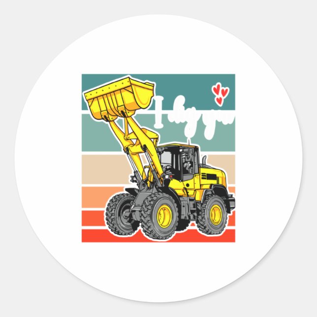 Construction Vehicles Valentines Hearts Excavator  Runder Aufkleber (Vorderseite)