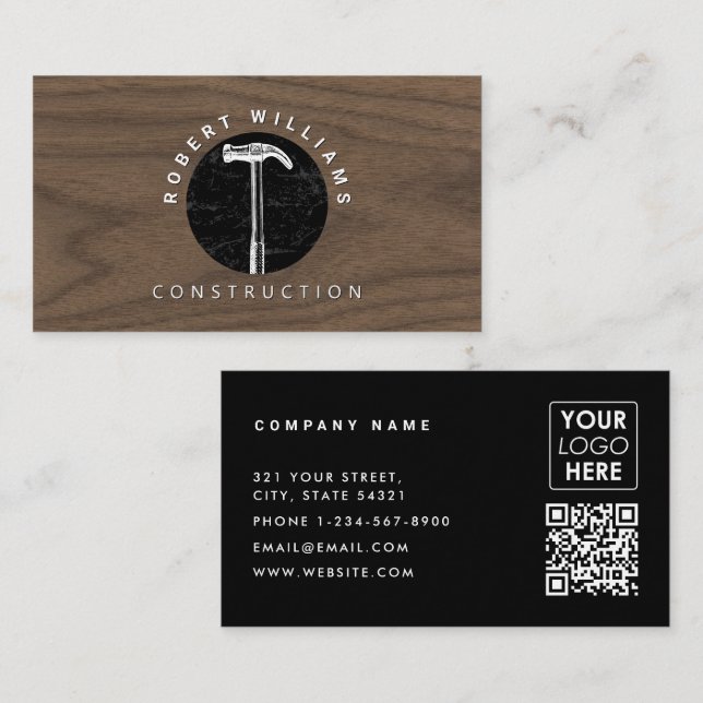 Construction Wood QR Code Business Logo Visitenkarte (Vorne/Hinten)