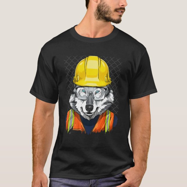 Construction Worker Gray Wolf Laborer Wild Animal  T-Shirt (Vorderseite)