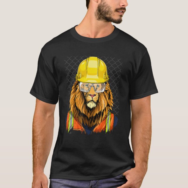 Construction Worker Lion Laborer Wildlife Animal L T-Shirt (Vorderseite)