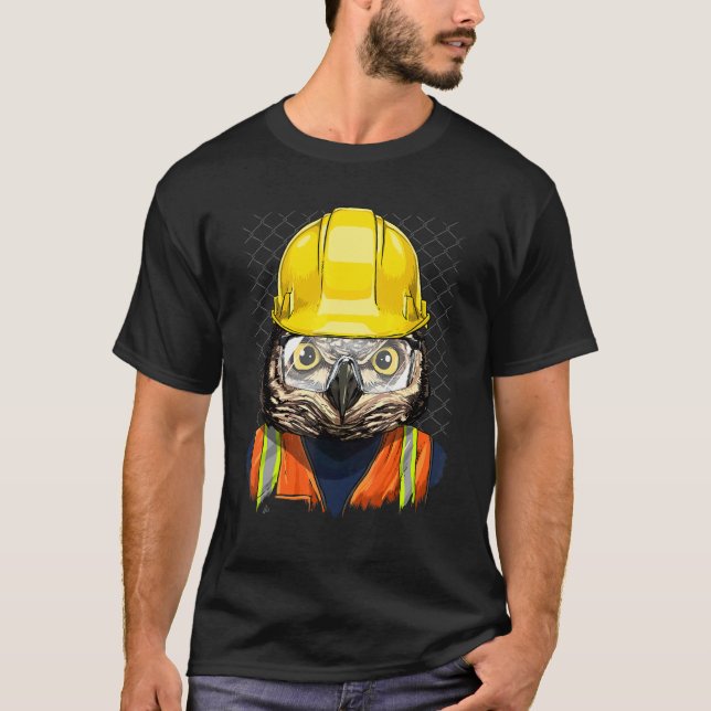Construction Worker Owl Laborer Animal Bird Owner  T-Shirt (Vorderseite)