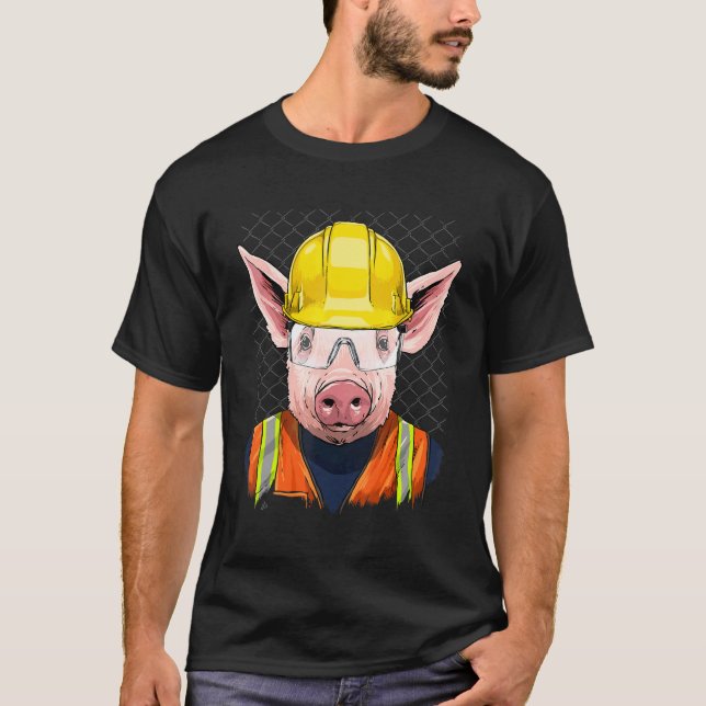 Construction Worker Pig Laborer Piggy Farm Animal  T-Shirt (Vorderseite)