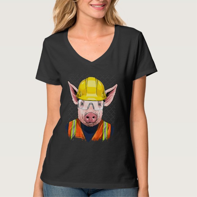 Construction Worker Pig Laborer Piggy Farm Animal  T-Shirt (Vorderseite)