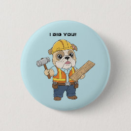 Construction worker pull dog  Kids Valentine Button