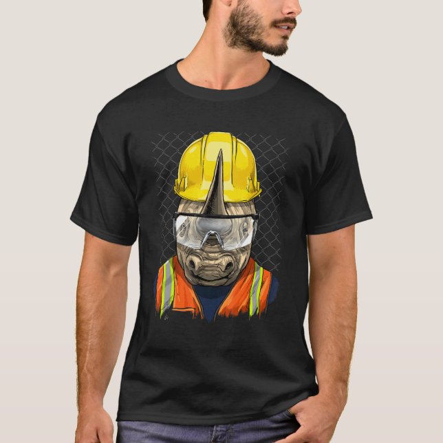 Construction Worker Rhinoceros Laborer Animal Rhin T-Shirt (Vorderseite)