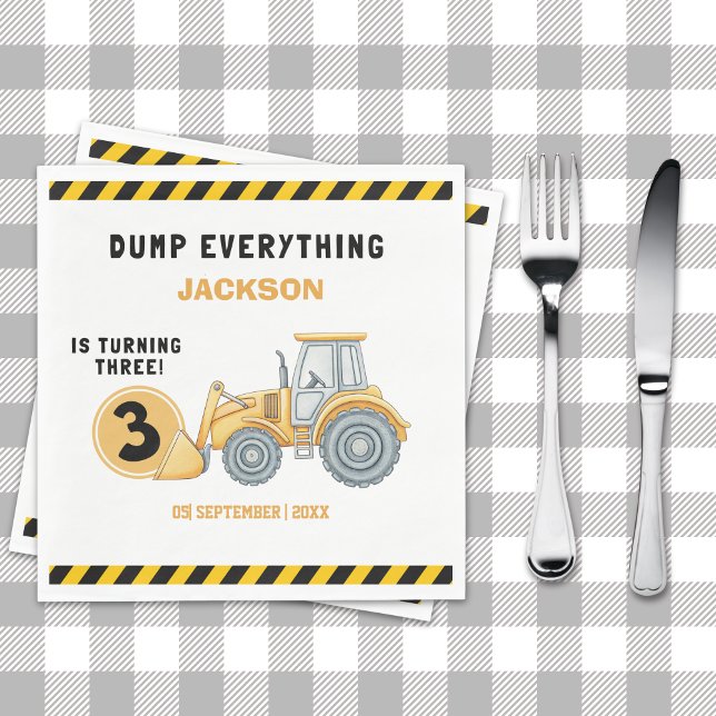 "Construction Zone Party – Dump Truck 3rd Birthday Serviette (Von Creator hochgeladen)