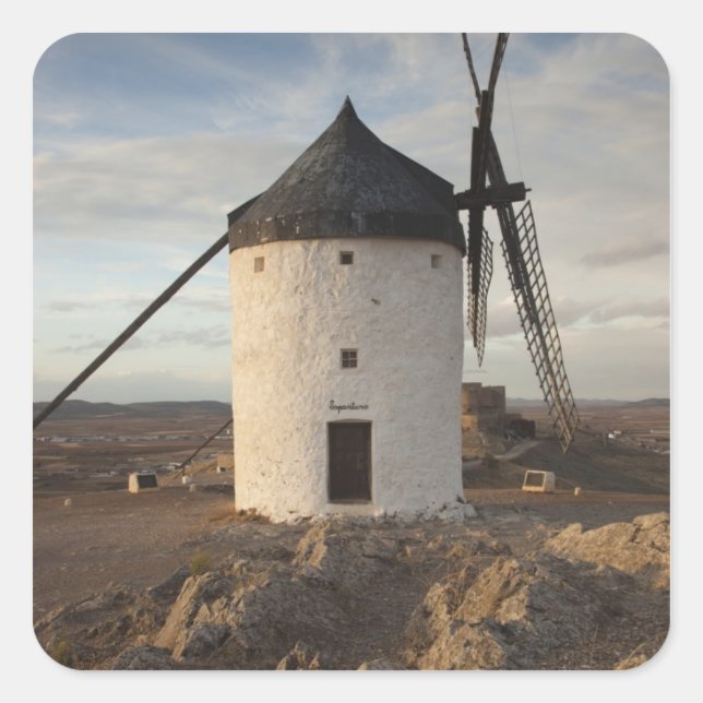 Consuegra, antike Windmühlen La Mancha Quadratischer Aufkleber (Vorderseite)
