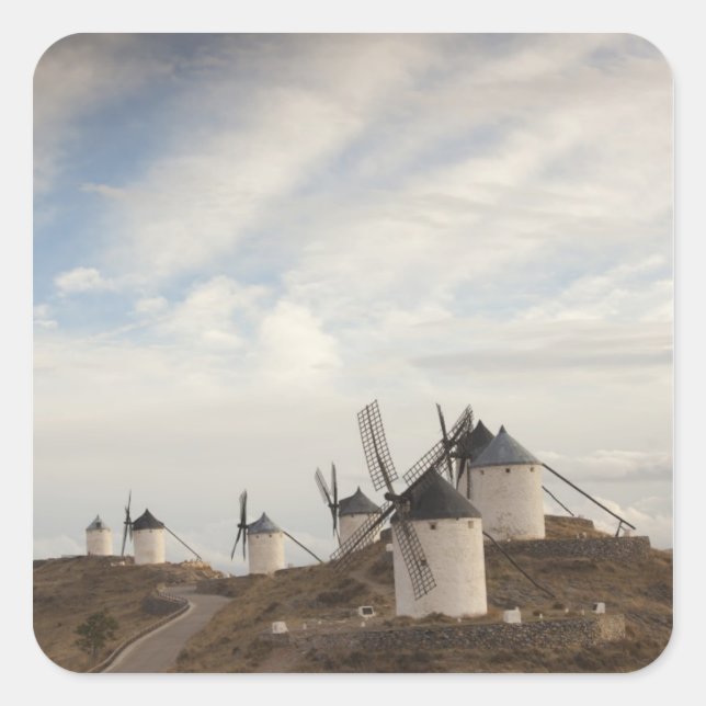 Consuegra, antike Windmühlen La Mancha Quadratischer Aufkleber (Vorderseite)
