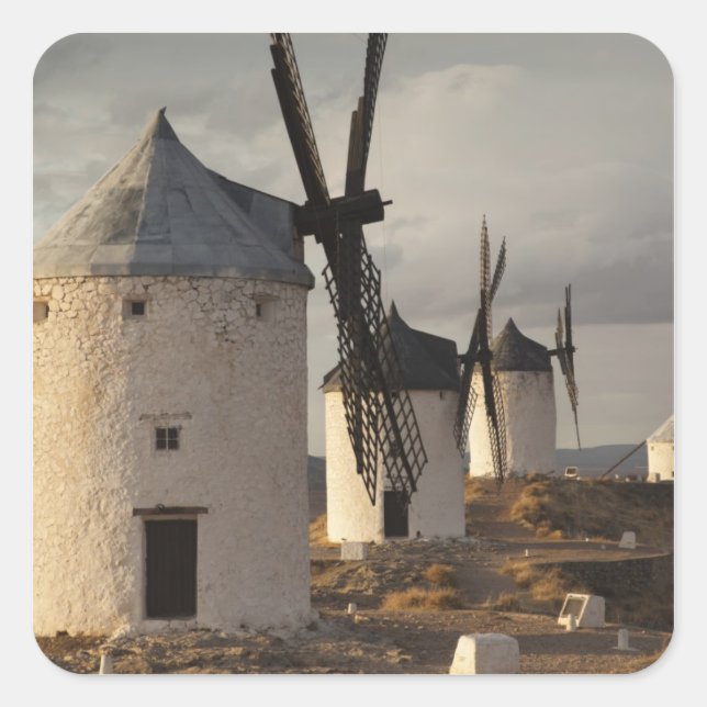 Consuegra, antike Windmühlen La Mancha Quadratischer Aufkleber (Vorderseite)