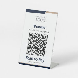 Contactless Checkout QR Code Scan to Pay Navy Gold Sockelschild