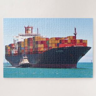 Containerschiff und Schlepper von Messina Puzzle