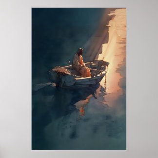 Contemplative Fisher Of Men Print Jesus In Boat Poster