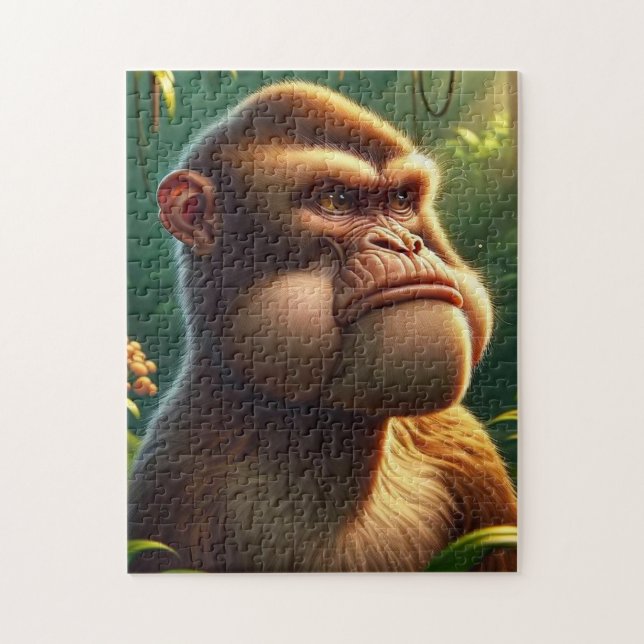 Contemplative Jungle Ape - Grumpy Cheeks Monkey Po Puzzle (Vertikal)