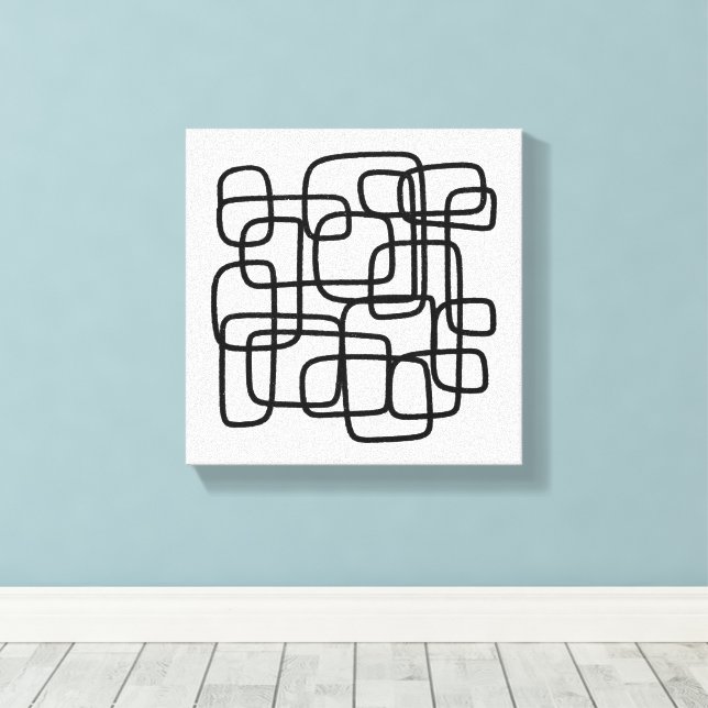 Contemporary Abstract Line Art Black And White  Leinwanddruck (Insitu (Holzboden))
