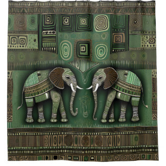Contemporary African Elephants - Stylish Geen Duschvorhang