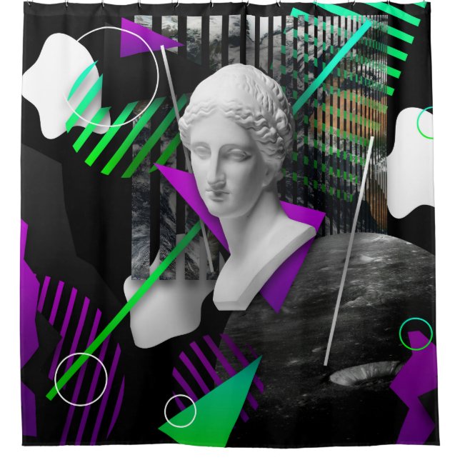 Contemporary art collage with plaster head statue  duschvorhang (Vorderseite)