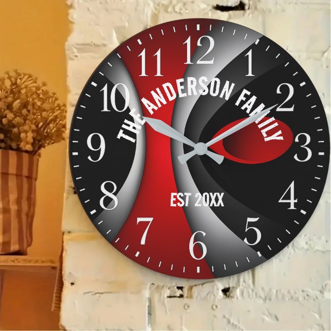  Contemporary art Modern abstract red white black Große Wanduhr (Von Creator hochgeladen)