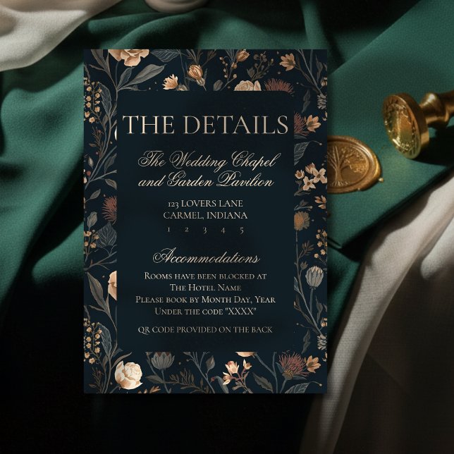 Contemporary Black Floral Wedding Begleitkarte (Announce your celebration with timeless elegance using this Contemporary Black Floral Wedding Card!)