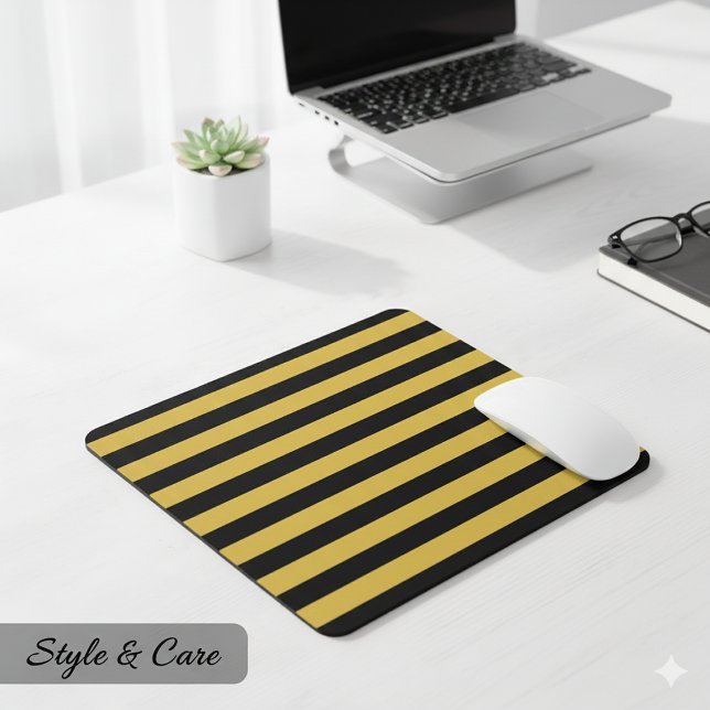Contemporary Black Metallic Gold Stripe Layout Mousepad (Contemporary Black Metallic Gold Stripe Layout Mouse Pad)