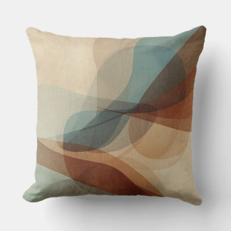Contemporary Blue Rusty Brown Beige Abstract Print Kissen