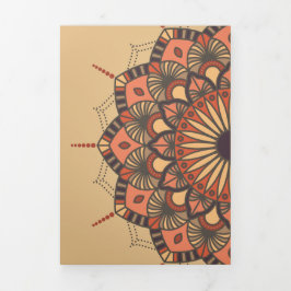 Contemporary Brown Peach Mandala Wedding Dreifach Gefaltete Einladung