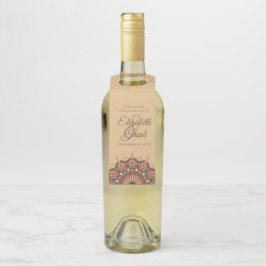 Contemporary Brown Peach Mandala Wedding Flaschenanhänger