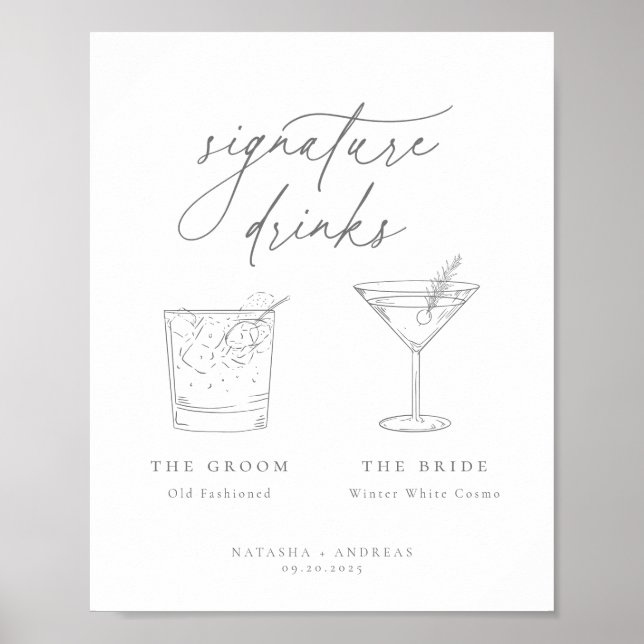 Contemporary Chic Gray Minimalist Signature Drinks Poster (Vorne)