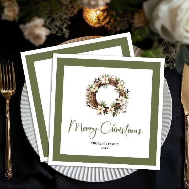 Contemporary Christmas Wreat Custom Family Napkins Serviette (Contemporary Christmas Tree Custom Family Napkins)