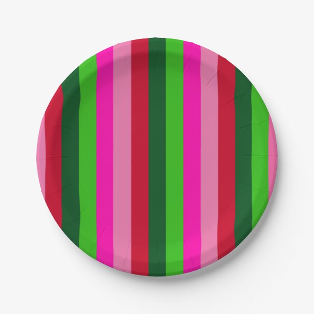Contemporary Colors Christmas Stripes  Pappteller (Vorderseite)