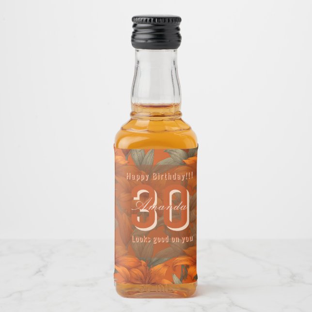 Contemporary Custom Lilies Floral Surprise Birthda Alkoholflaschenetikett (Vorderseite)