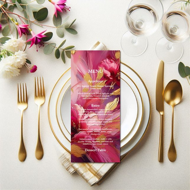 Contemporary Elegance:  Fuchsia Pink Gold Menu Menükarte (A work of art menu)