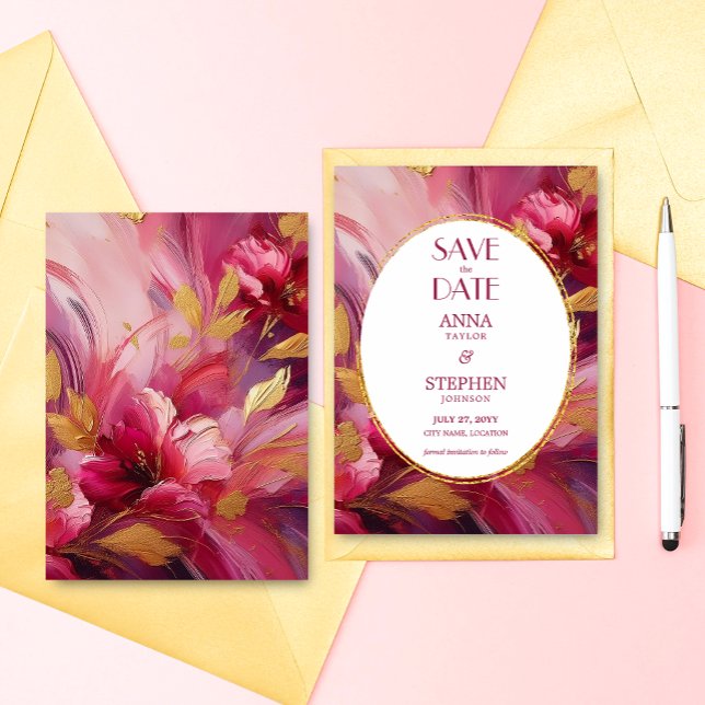Contemporary Elegance: Fuchsia Pink Gold Save Date Einladung (Contemporary Elegance: Fuchsia Pink and Gold Save the Date)