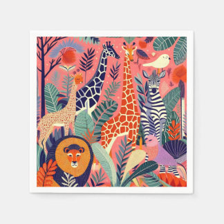 Contemporary exotic animals and birds 1 pink serviette