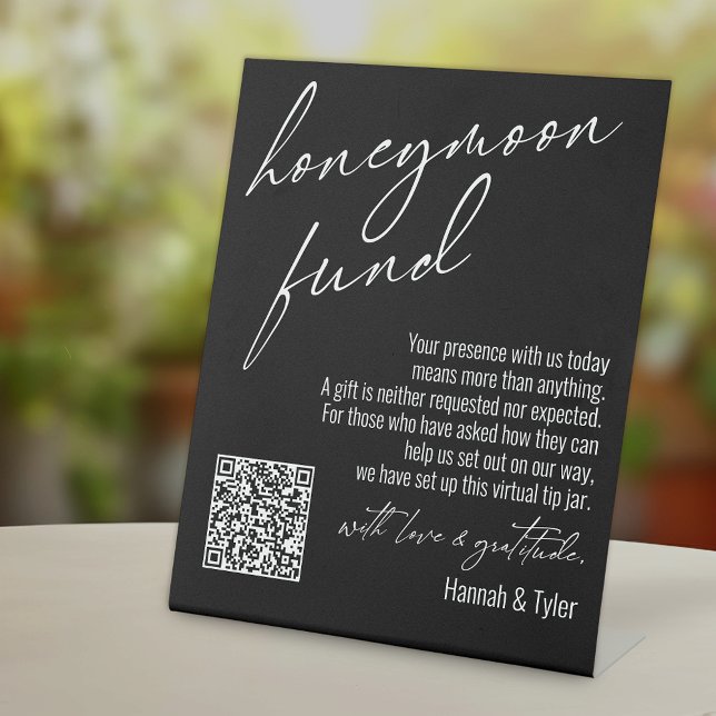Contemporary Honeymoon Fund QR Code Black Sockelschild (Von Creator hochgeladen)