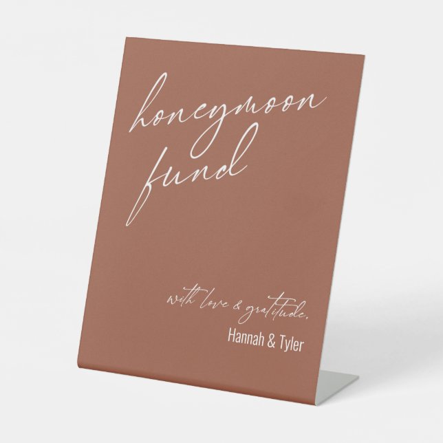 Contemporary Honeymoon Fund QR Code Terracotta Sockelschild (Vorderseite)