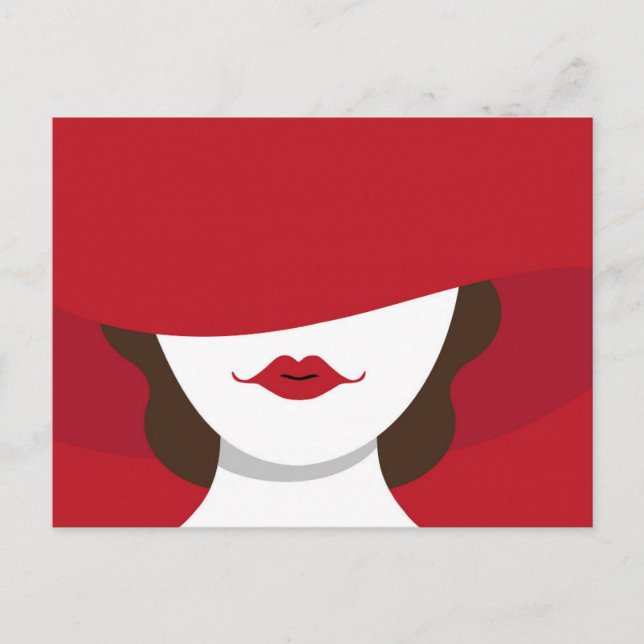 Contemporary Lady in Red Hat Postcard Postkarte (Vorderseite)