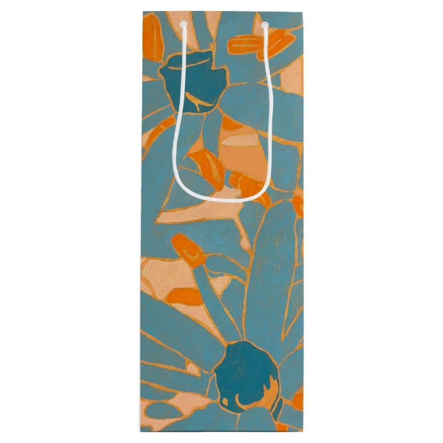 Contemporary Leaf Design in Peach  Geschenktüte Für Weinflaschen (Vorderseite)