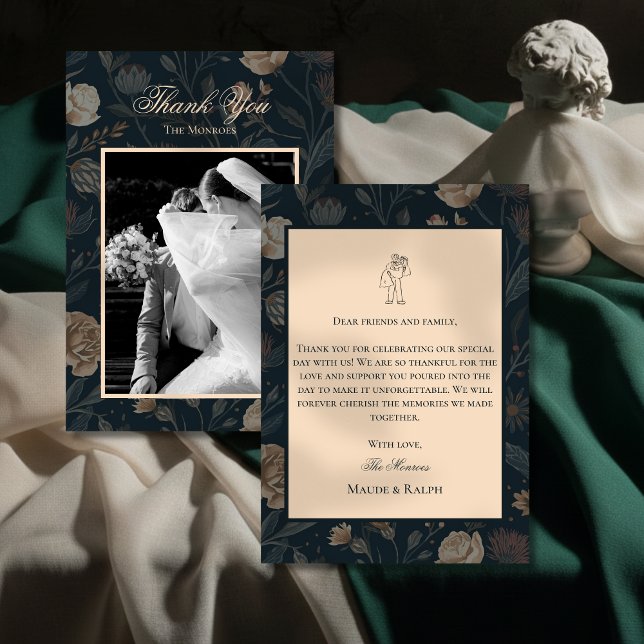 Contemporary Modern Black Floral Thank You Card Dankeskarte (Express your gratitude in timeless style with this Contemporary Modern Black Floral Thank You Card! )