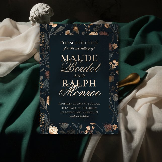 Contemporary Modern Black Floral Wedding Einladung (Announce your celebration with timeless elegance using this Contemporary Floral Wedding Invite!)