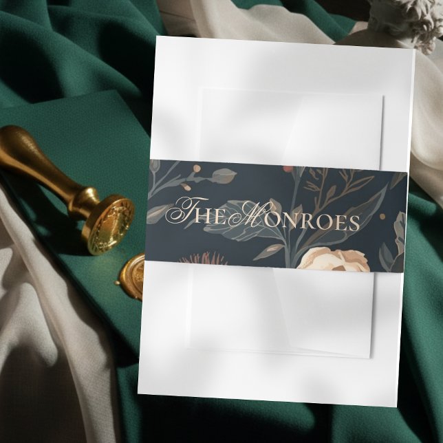 Contemporary Modern Black Floral Wedding Einladungsbanderole (Bring your invitation suite together with this Contemporary Modern Black Floral Wedding Belly Band!)