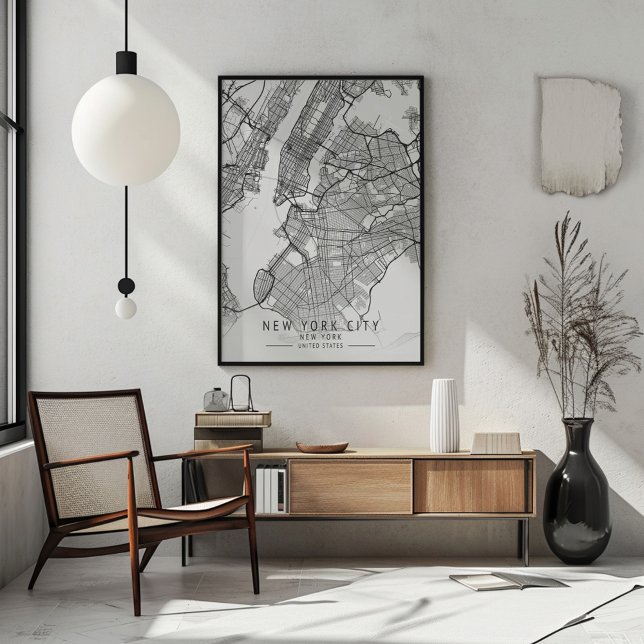 Contemporary New York City Street Map unframed Poster (This minimalist New York City map poster complements various decor styles. )