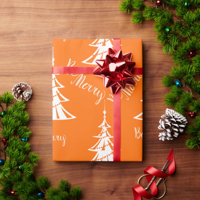 Contemporary Orange and White Christmas Geschenkpapier (Von Creator hochgeladen)
