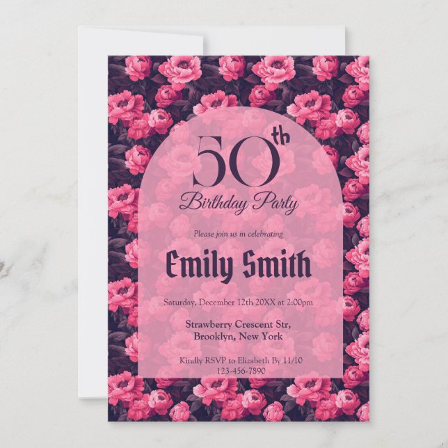 Contemporary Peonies Flower 20Th Birthday Einladung (Vorderseite)