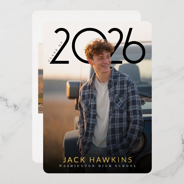 Contemporary PhotoPop Graduation Party Folieneinladung (Vorderseite/Rückseite)