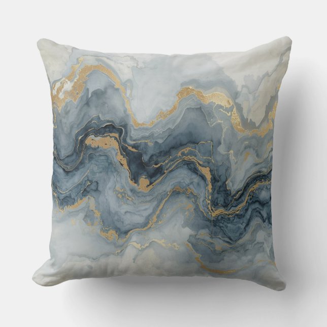 Contemporary Smoky Blue Gray Gold White Abstract  Kissen (Vorderseite)
