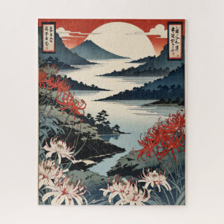 Contemporary ukiyoe, Japanese landscape in autumn Puzzle